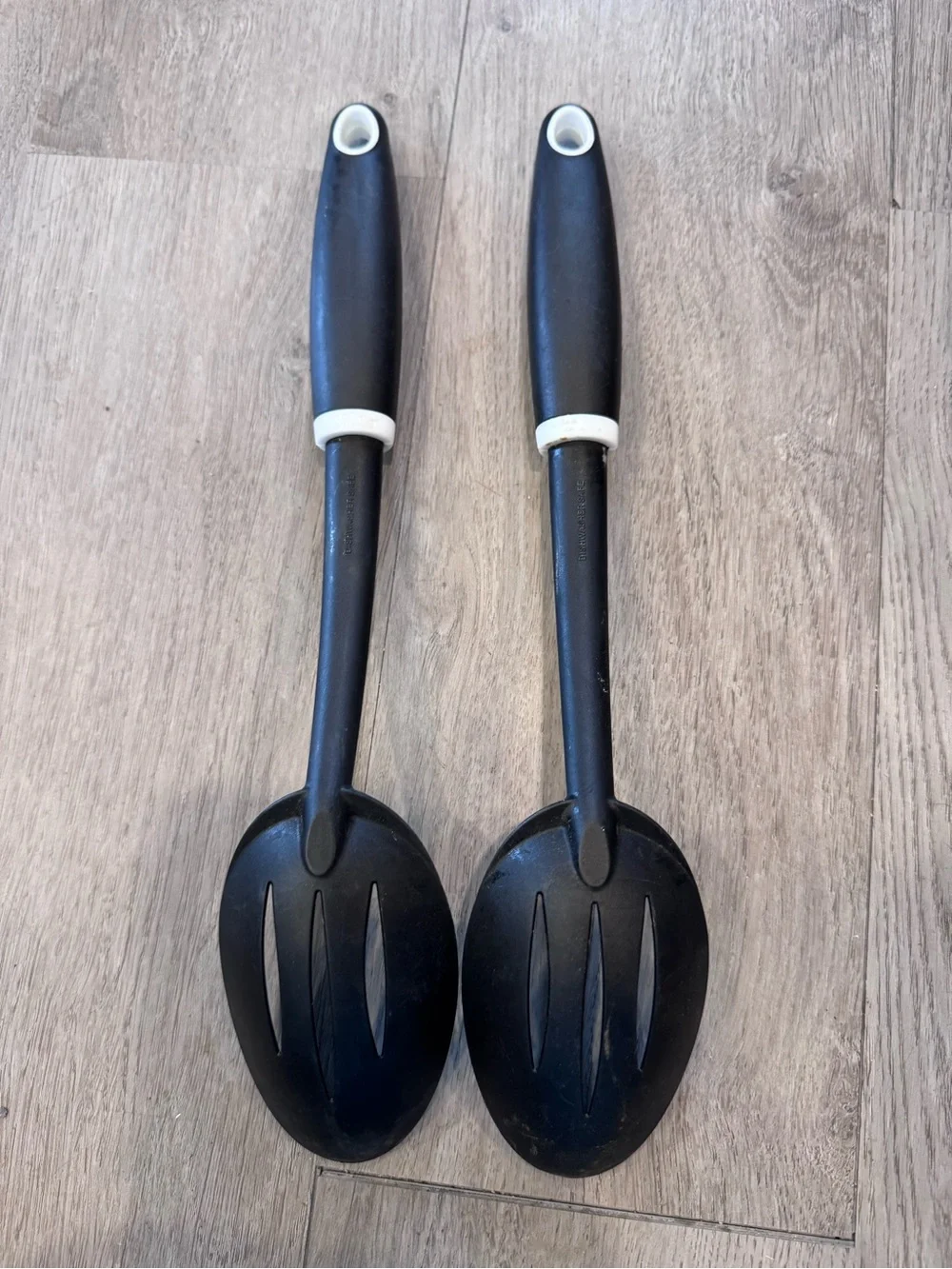 Betty Crocker Slotted Spoons Set of 2 Serving Utensils Black Plastic Handles USA
